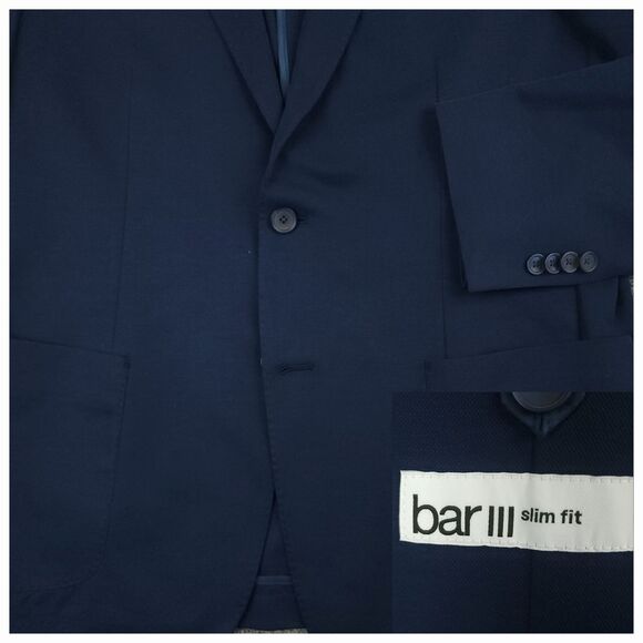 Bar III Other - Bar III Sport Coat Mens 42R Unstructured Hopsack Patch Pocket Cotton Blend Navy